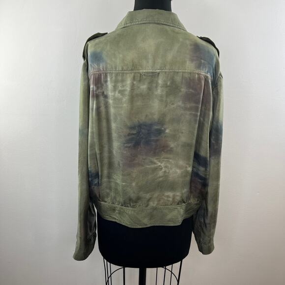 Raquel Allegra Silk Twill Green Blue Brown Tie-Dye Military Jacket Relaxed 3 L - Picture 4 of 6